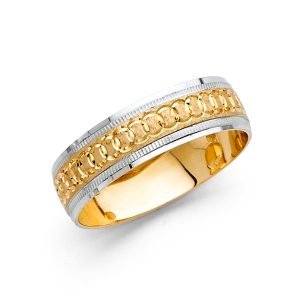 Women's 6.0 mm Milgrain Designer Wedding Band in 14K Yellow & White Gold
