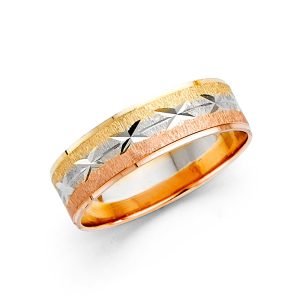 Women's 6.0 mm Designer Wedding Band in 14K Yellow, Rose & White Gold