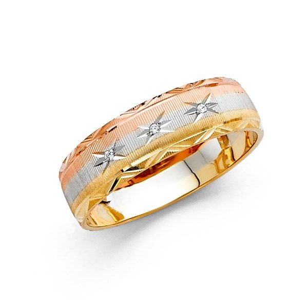 Women's 6.0 mm Designer Wedding Band in 14K Yellow, Rose & White Gold