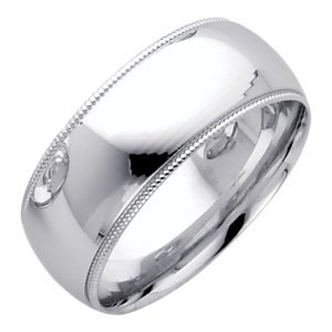 8.0 mm Milgrain Comfort Fit Wedding Band in 14K White Gold