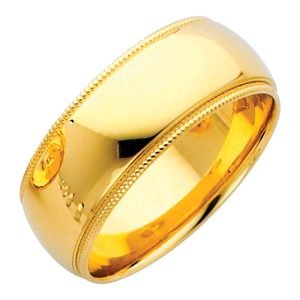 8.0 mm Milgrain Comfort Fit Wedding Band in 14K Yellow Gold