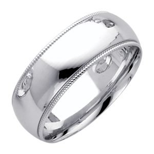 7.0 mm Milgrain Comfort Fit Wedding Band in 14K White Gold
