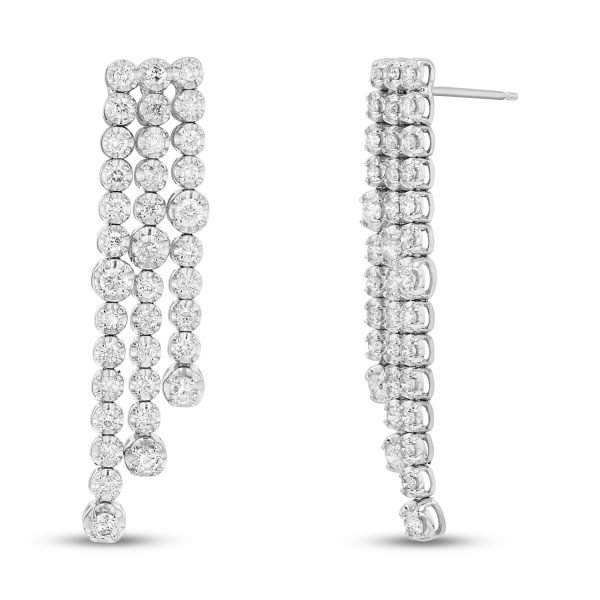 Women's 2.00 ct. Natural Round Diamonds Waterfall Earrings in 14K White Gold