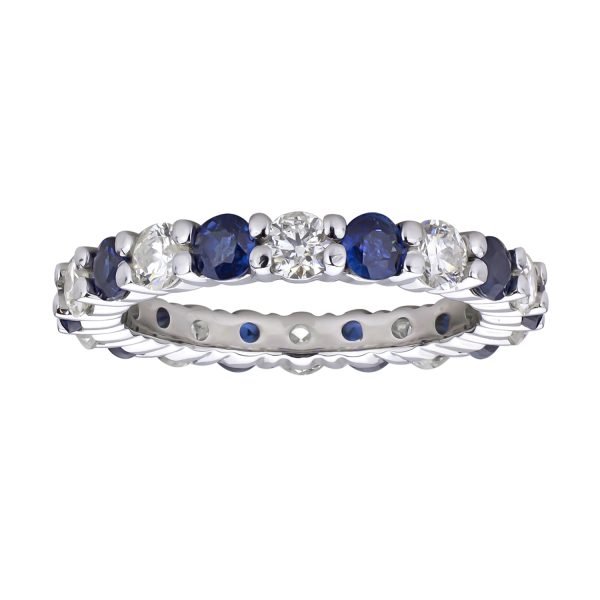 Women's 2.20 ct. Natural Blue Sapphires & Diamonds Eternity Band in 14K White Gold