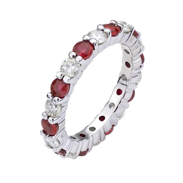Women's 2.20 ct. Natural Diamonds & Heated Rubies Eternity Band in 14K White Gold - Image 2