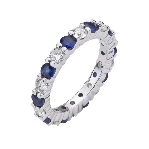 Women's 2.20 ct. Natural Blue Sapphires & Diamonds Eternity Band in 14K White Gold - Image 2