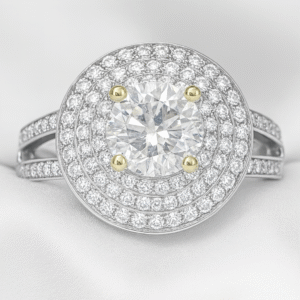 2.33 ct. Natural Round Diamonds Halo Ring in 14k White & Yellow Gold