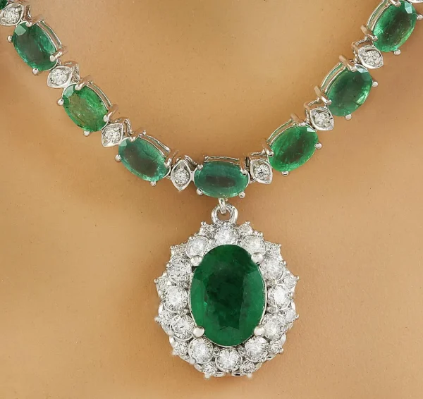 Women's 27.16 ct. Natural Emeralds & Diamonds Necklace in 18K White Gold - Image 2