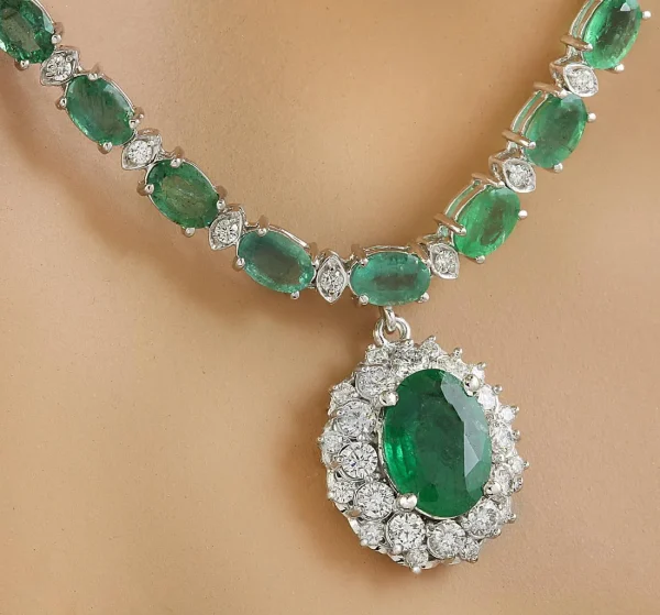 Women's 27.16 ct. Natural Emeralds & Diamonds Necklace in 18K White Gold - Image 3