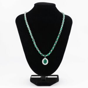 27.16 ct. Natural Emeralds & Diamonds Drop Necklace in 18K White Gold