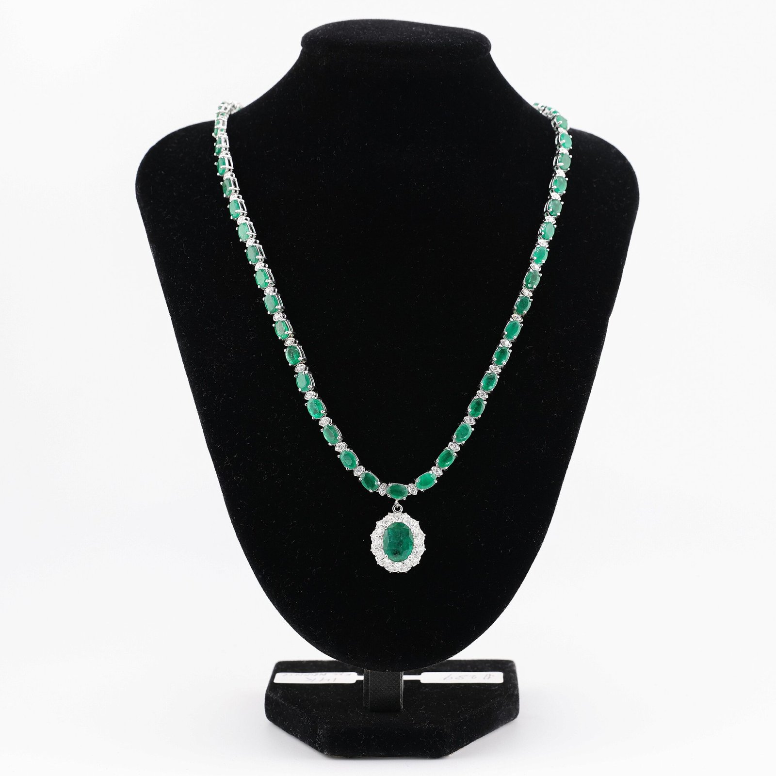27.16 ct. Natural Emeralds & Diamonds Drop Necklace in 18K White Gold