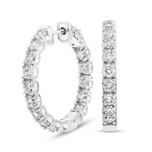 Women's 3.00 ct. Natural Round Diamonds Inside-Out Hoop Earrings in 14k White Gold