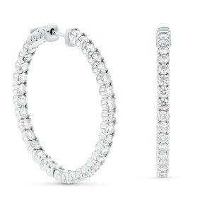 Women's 4.00 ct. Natural Round Diamonds Hoop Earrings in 14K White Gold
