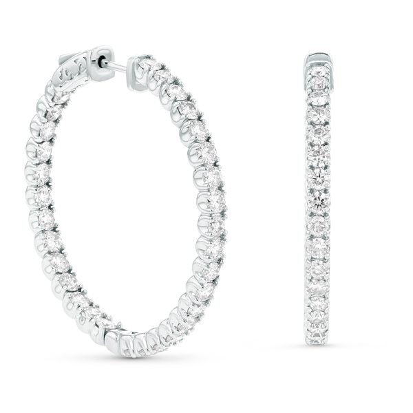 Women's 4.00 ct. Natural Round Diamonds Hoop Earrings in 14K White Gold