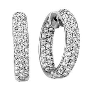Women's 4.00 ct. Natural Round Diamonds Hoop Earrings Set in 14K White Gold