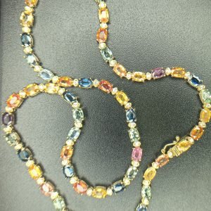 Women's 41.50 ct. Natural Ceylon Sapphires & Diamonds Necklace in 18K Yellow Gold