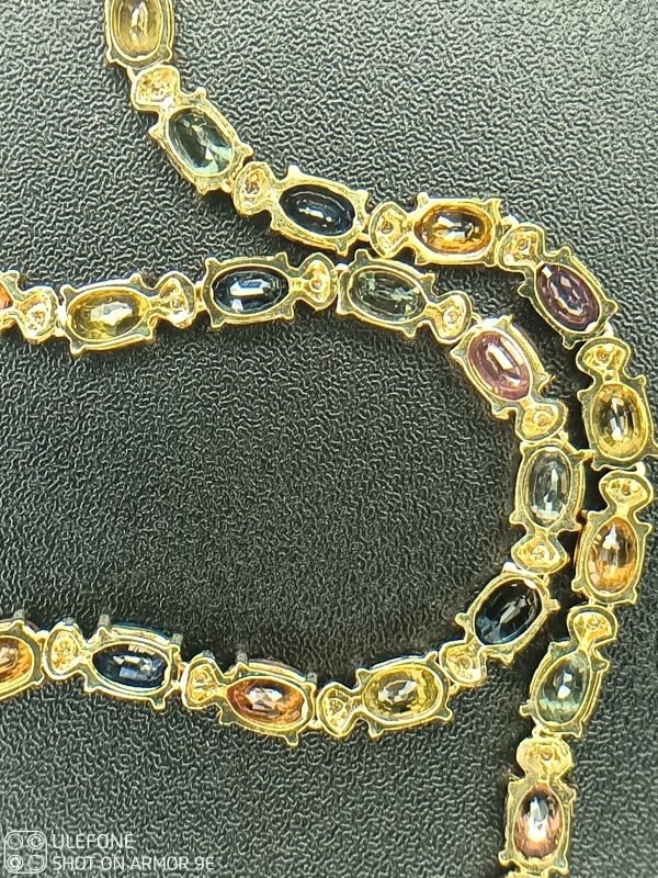 Women's 41.50 ct. Natural Ceylon Sapphires & Diamonds Necklace in 18K Yellow Gold - Image 4