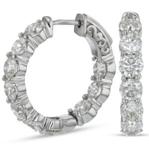 Women's 5.00 ct. Natural Round Diamonds Inside Out Hoop Earrings in 14k White Gold