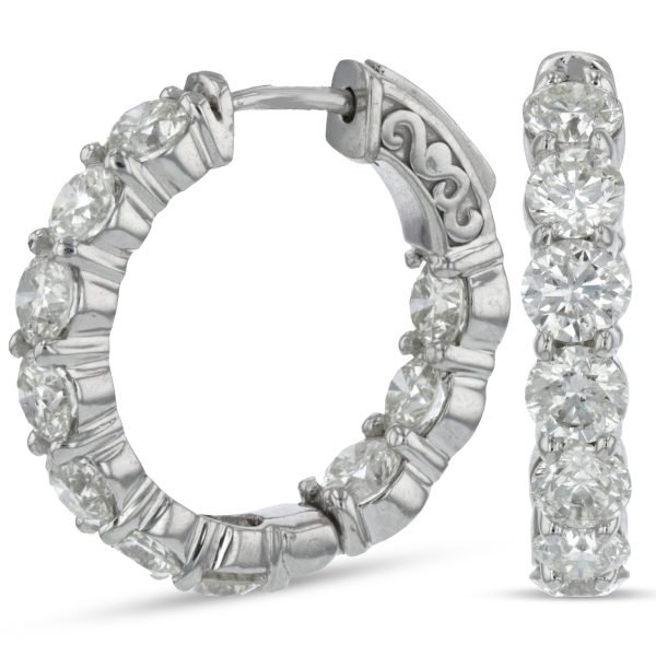 Women's 5.00 ct. Natural Round Diamonds Inside Out Hoop Earrings in 14k White Gold