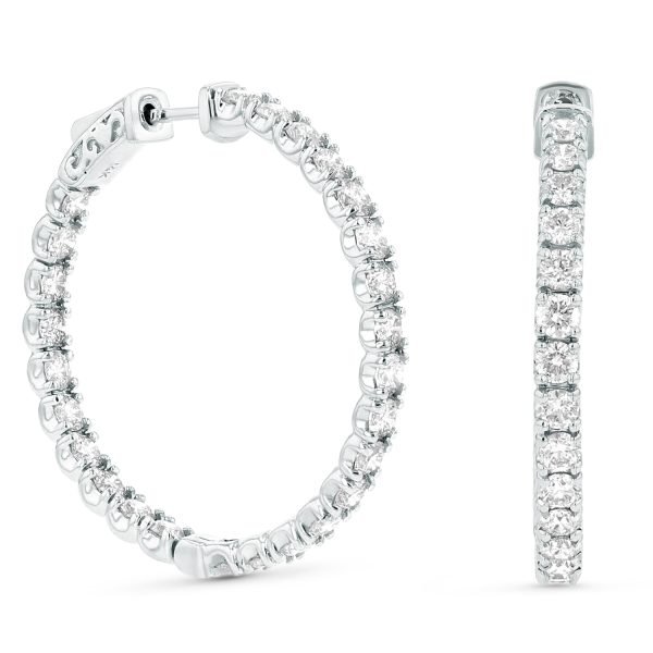 Women's 5.00 ct. Natural Diamonds Hoop Earrings in 14k White Gold