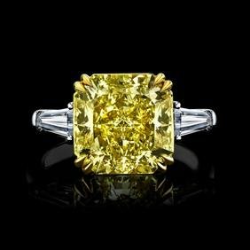 GIA 5.82 ct. Radiant Fancy Intense Yellow Diamond Platinum Ring