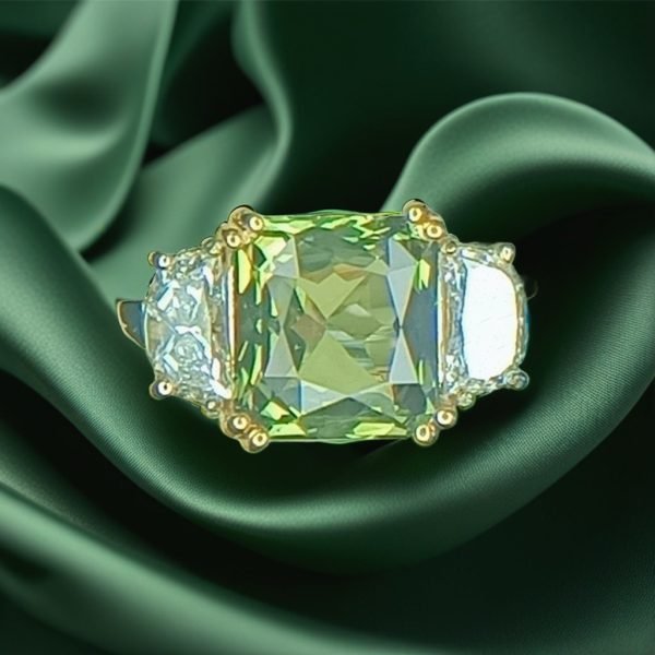 GIA 6.06 ct. Alexandrite & Half Moon Diamonds Ring in 18K White & 14K Yellow Gold