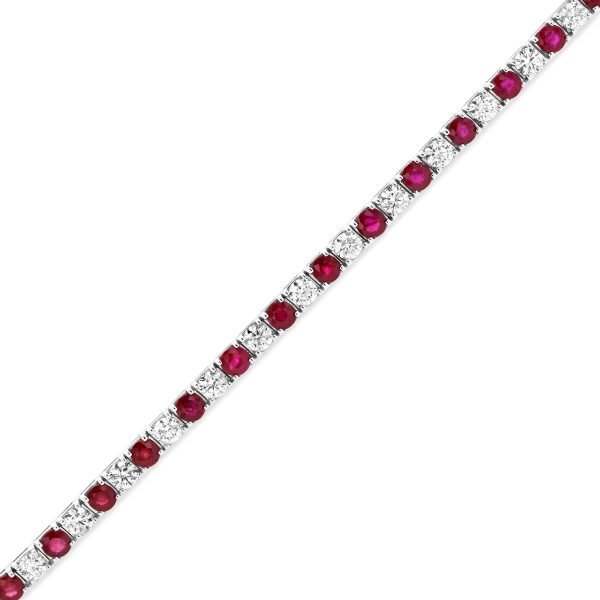 Women's 6.25 ct. Natural Rubies & Diamonds Tennis Bracelet in 14K White Gold - Image 3