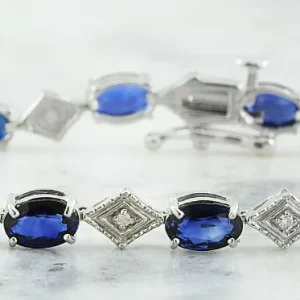 Women's 8.50 ct. Natural Blue Sapphires & Diamonds Bracelet in 18k White Gold