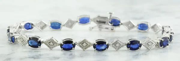 Women's 8.50 ct. Natural Blue Sapphires & Diamonds Bracelet in 18k White Gold