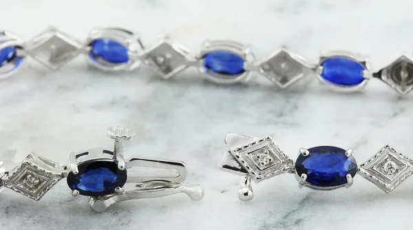 Women's 8.50 ct. Natural Blue Sapphires & Diamonds Bracelet in 18k White Gold - Image 2