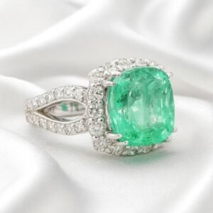GIA 9.75 ct. Emerald & Diamonds Fashion Ring in 14K White Gold