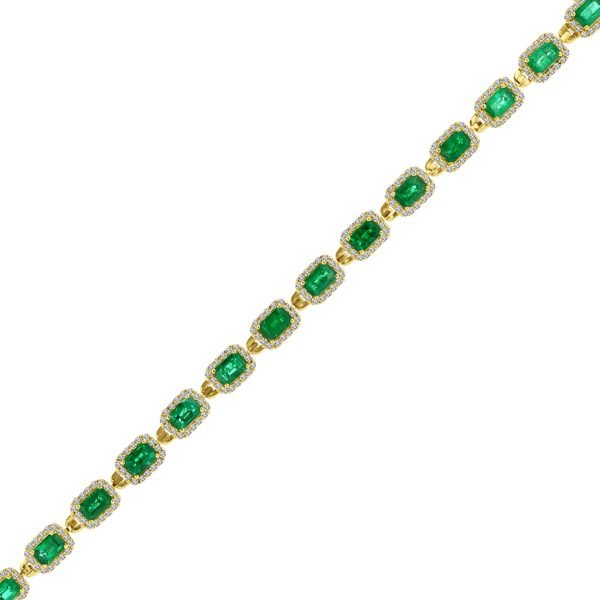 Women's 7.0" 9.90 ct. Natural Emeralds & Diamonds Bracelet in 14K Yellow Gold - Image 3