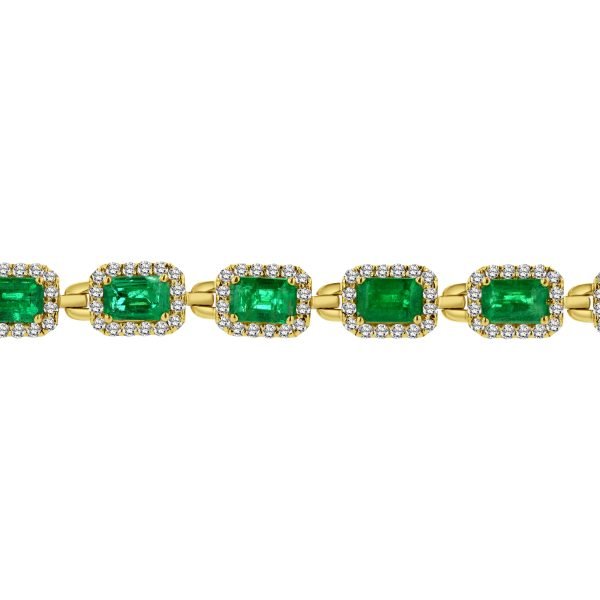 Women's 7.0" 9.90 ct. Natural Emeralds & Diamonds Bracelet in 14K Yellow Gold - Image 2