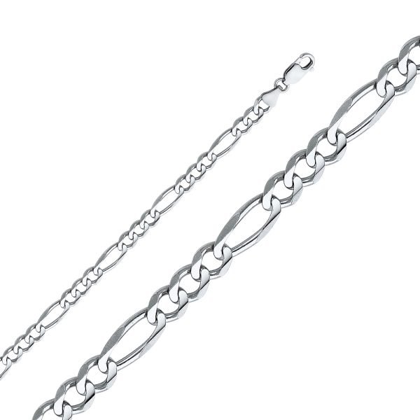 24" 6.0 mm Figaro 3+1 Concave Chain in 14K White Gold