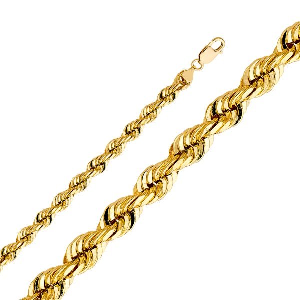 24" 7.0 mm Solid Rope Chain in 14K Yellow Gold