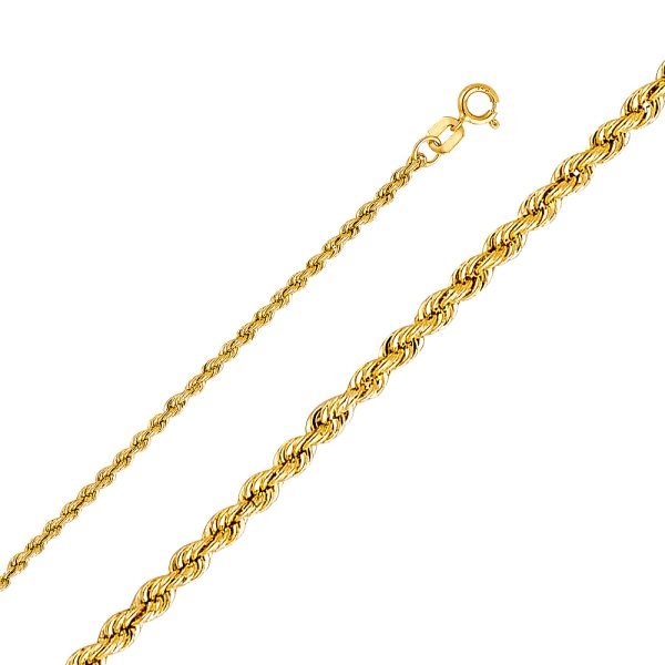 22" 2.0 mm Hollow Rope Chain in 14K Yellow Gold