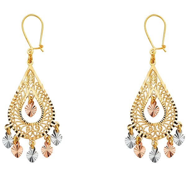 Fancy Chandelier Hanging Earrings in 14K Yellow, White & Rose Gold
