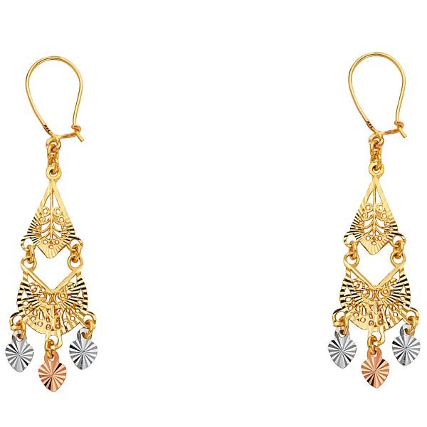 Fancy Chandelier Hanging Earrings in 14K Yellow, White & Rose Gold