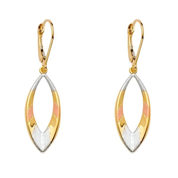 Oval Dangling Earrings in 14K White, Yellow & Rose Gold