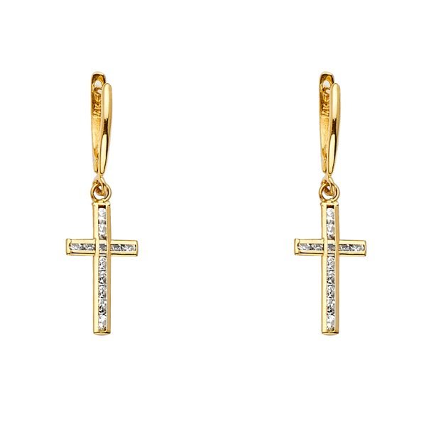 0.50 ct. Lab Grown Diamonds Channel Set Cross Dangle Earrings 14k Yellow Gold