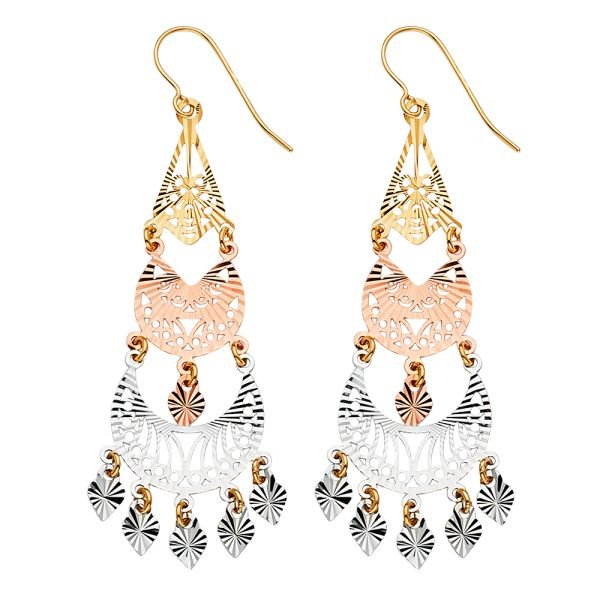 Filigree Chandelier Earrings in 14K White, Yellow & Rose Gold