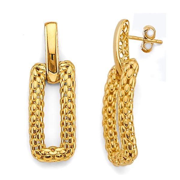 Hollow Mesh Rectangular Design Earrings in 14K Yellow Gold