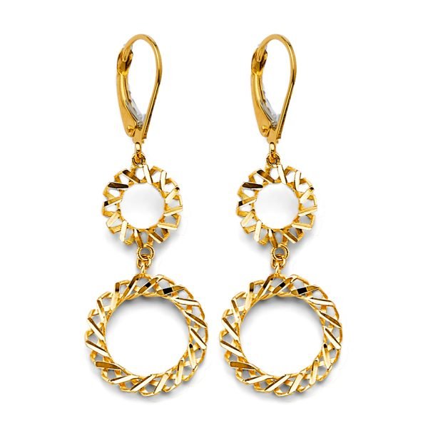 Fancy Hanging Circle Earrings in 14K Yellow Gold