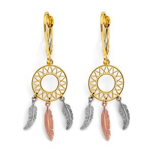 Dream Catcher Drop Earrings in 14K White, Yellow & Rose Gold