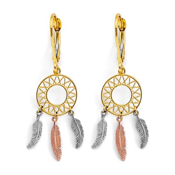Dream Catcher Drop Earrings in 14K White, Yellow & Rose Gold