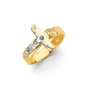Jesus On Cross Ring in 14K Yellow & White Gold