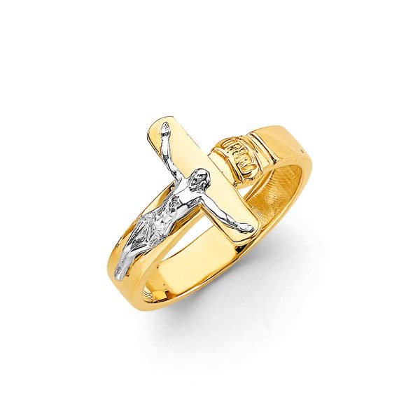 Jesus On Cross Ring in 14K Yellow & White Gold